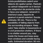 UPDATE Alertă Ro-Alert în Neamț, Iași și Vaslui cu privire la posibilitatea căderii unor obiecte din spațiul aerian